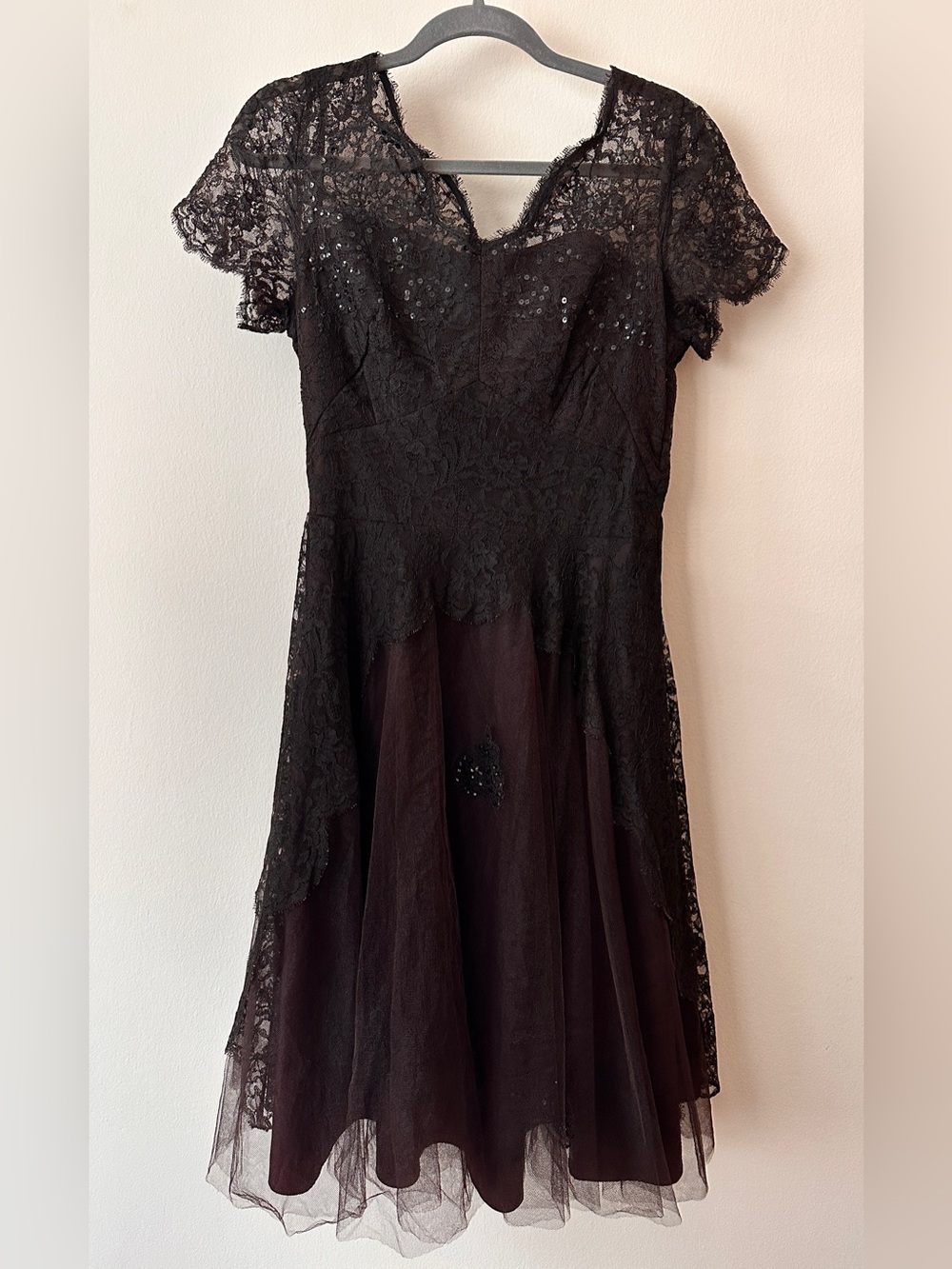 Vintage Elegant Black Lace A-Line Dress